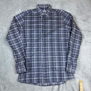 Eton Shirts Mens M 40 Contemporary‎ Plaid Button Up Blue Grey Luxury Cotton